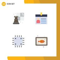 Modern Set of 4 Flat Icons and symbols such as chess computers badge id gadget Editable Vector Design Elements