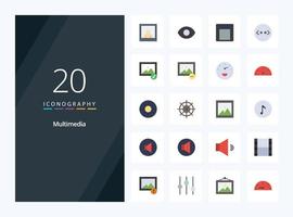 20 icono de color plano multimedia para presentación vector