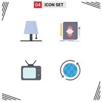 Set of 4 Vector Flat Icons on Grid for design development light tool tv Editable Vector Design Elements