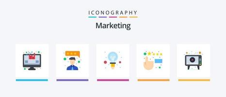 paquete de iconos planos de marketing 5 que incluye pantalla. medios de comunicación. idea. publicidad. comentario. diseño de iconos creativos vector