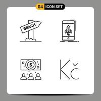 Set of 4 Modern UI Icons Symbols Signs for beach business vacation start online Editable Vector Design Elements