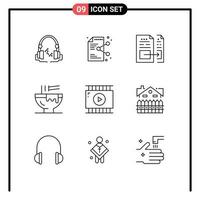 9 User Interface Outline Pack of modern Signs and Symbols of food drink online bowl file Editable Vector Design Elements