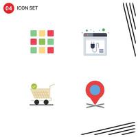 Editable Vector Line Pack of 4 Simple Flat Icons of web trolly squares plugin shopping Editable Vector Design Elements