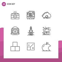 9 Thematic Vector Outlines and Editable Symbols of lock banking percent bank data Editable Vector Design Elements