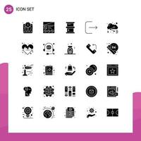 Pack of 25 Modern Solid Glyphs Signs and Symbols for Web Print Media such as file ui usability multimedia hazardous Editable Vector Design Elements