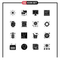 Pack of 16 creative Solid Glyphs of device web computer setting pc Editable Vector Design Elements