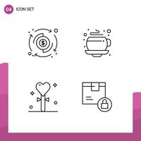 Group of 4 Modern Filledline Flat Colors Set for dollar heart transfer espresso stick Editable Vector Design Elements