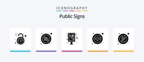 paquete de iconos de glifo 5 de signos públicos que incluye público. estacionamiento. gráfico de información. farmacia. hospital. diseño de iconos creativos vector