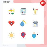 Mobile Interface Flat Color Set of 9 Pictograms of blood add balance heart love Editable Vector Design Elements