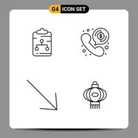 Mobile Interface Line Set of 4 Pictograms of clipboard arrow document payment u Editable Vector Design Elements