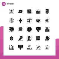 Mobile Interface Solid Glyph Set of 25 Pictograms of city military bathroom scale insignia first Editable Vector Design Elements