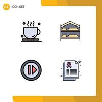 conjunto de 4 colores planos de línea de llenado vectorial en la cuadrícula para el servicio de té de café hacia adelante reanudar los elementos de diseño vectorial editables vector