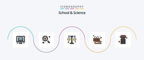 la línea de la escuela y la ciencia llenó el paquete de iconos planos 5 que incluye el pilar. medicamento. lectura. libros vector