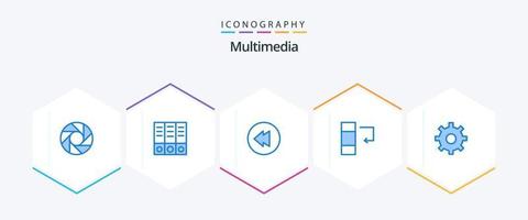 paquete multimedia de 25 íconos azules que incluye . columna. . multimedia vector