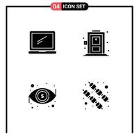 Set of 4 Vector Solid Glyphs on Grid for computer eye imac living view Editable Vector Design Elements