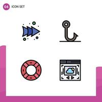 User Interface Pack of 4 Basic Filledline Flat Colors of arrow ui fish help website Editable Vector Design Elements