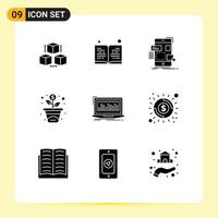 9 iconos creativos signos y símbolos modernos de datos de índice financiación de inversiones móviles elementos de diseño vectorial editables vector