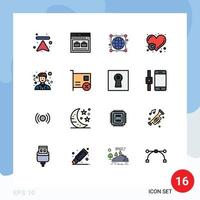 Modern Set of 16 Flat Color Filled Lines and symbols such as like done bag checked connections Editable Creative Vector Design Elements