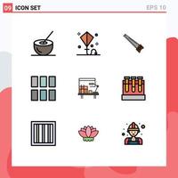 Set of 9 Vector Filledline Flat Colors on Grid for image editing summer tools bade Editable Vector Design Elements