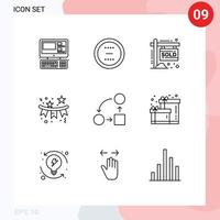 Mobile Interface Outline Set of 9 Pictograms of holiday celebration minus flag income Editable Vector Design Elements