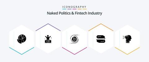 Naked Politics And Fintech Industry 25 Glyph icon pack including network. blockchain technology. person. decentralized. blockchain vector