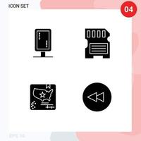 paquete de 4 signos y símbolos de glifos sólidos modernos para medios de impresión web, como elementos de diseño de vectores editables del mundo de memoria de tablero de bandera de tablero