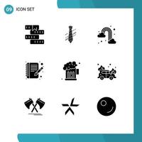 Pictogram Set of 9 Simple Solid Glyphs of beer edit fashion book weather Editable Vector Design Elements