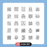 Universal Icon Symbols Group of 25 Modern Lines of chart flying download car floppy Editable Vector Design Elements