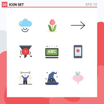 paquete de 9 colores planos creativos de elementos de diseño vectorial editables del tablero de rendimiento de flecha abc en línea vector