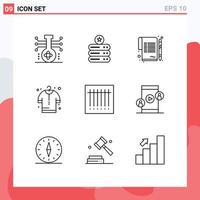 Pictogram Set of 9 Simple Outlines of code shopping storage cloth agreement Editable Vector Design Elements