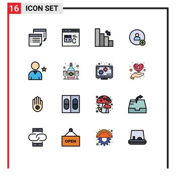 grupo de símbolos de iconos universales de 16 líneas llenas de colores planos modernos de twitter agregar desarrollar gráficos de finanzas elementos de diseño de vectores creativos editables