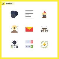 Universal Icon Symbols Group of 9 Modern Flat Colors of bench email cupcake mail cup Editable Vector Design Elements