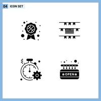 Modern Set of 4 Solid Glyphs Pictograph of award badge quick buntings business board Editable Vector Design Elements