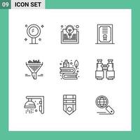 Pictogram Set of 9 Simple Outlines of education sort idea funnel filter Editable Vector Design Elements