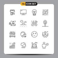 User Interface Pack of 16 Basic Outlines of finger discount pc badge light Editable Vector Design Elements