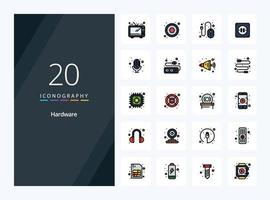 20 Hardware line Filled icon for presentation vector