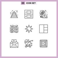 Pictogram Set of 9 Simple Outlines of grid beach globe sun news Editable Vector Design Elements