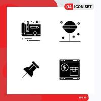 Pictogram Set of 4 Simple Solid Glyphs of architecture reminder confect sweet pack Editable Vector Design Elements