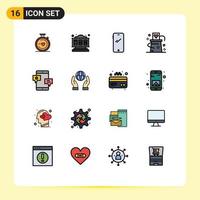 Flat Color Filled Line Pack of 16 Universal Symbols of chat magician smart phone magic card Editable Creative Vector Design Elements