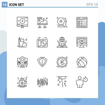 Editable Vector Line Pack of 16 Simple Outlines of text web technology page back to school Editable Vector Design Elements