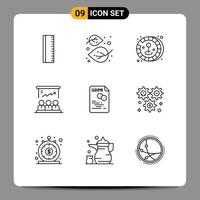 Group of 9 Modern Outlines Set for eu marketing coin team board Editable Vector Design Elements