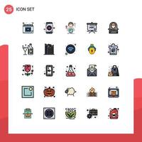 Mobile Interface Filled line Flat Color Set of 25 Pictograms of avatar schoolbag abilities education online Editable Vector Design Elements