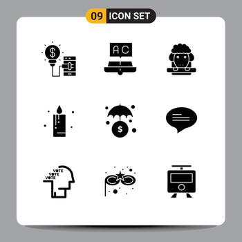 9 conjunto de glifos sólidos universales para aplicaciones web y móviles inversión vacaciones estudio celebración primavera elementos de diseño vectorial editables vector