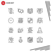 Set of 16 Vector Outlines on Grid for basic tecnology account computer percentage Editable Vector Design Elements