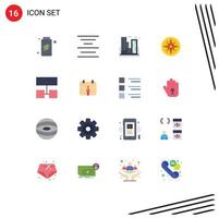 Mobile Interface Flat Color Set of 16 Pictograms of layout navigator industry navigation compass Editable Pack of Creative Vector Design Elements