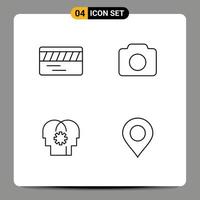 Pack of 4 Modern Filledline Flat Colors Signs and Symbols for Web Print Media such as ticket mind camera ui location Editable Vector Design Elements