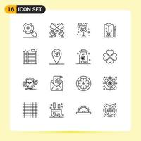 Mobile Interface Outline Set of 16 Pictograms of bunk bed home holiday think strategy Editable Vector Design Elements