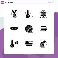 Modern Set of 9 Solid Glyphs and symbols such as movie reel black film temperature comment bubble Editable Vector Design Elements