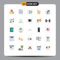 Mobile Interface Flat Color Set of 25 Pictograms of binoculars foam document finger security Editable Vector Design Elements