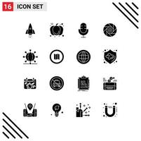 Pack of 16 Modern Solid Glyphs Signs and Symbols for Web Print Media such as shutter entertainment day cinema products Editable Vector Design Elements